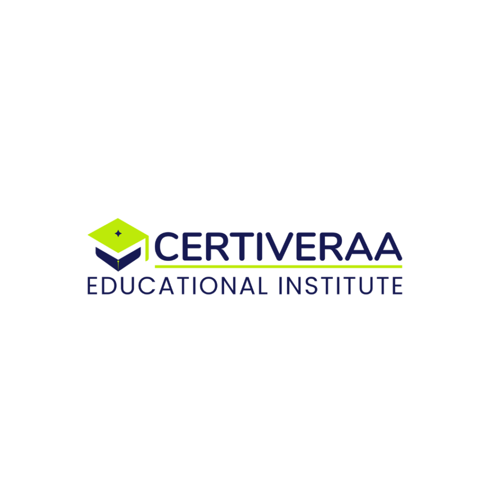 Logo for Certiveraa Educational Institute, featuring a stylized graduation cap and diploma on a blue background.