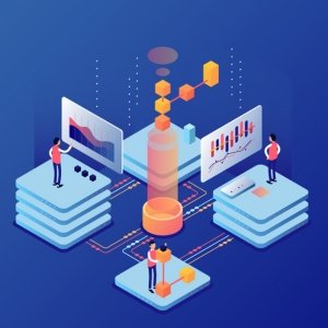 a group of people standing on a computer