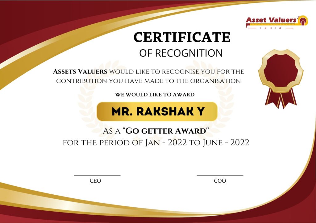 Assets valuers certificate